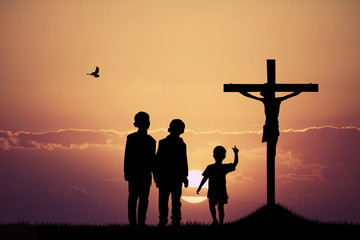 Fototapeta na wymiar children pray Jesus