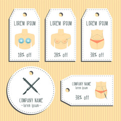 Body plastic surgery discount gift tags. Ready to use. Flat design. Vector