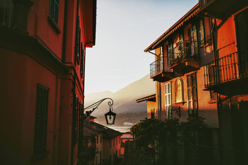 famous lamp in the house at sunset, Como, Italy