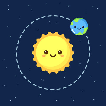 Cute cartoon Earth and Sun