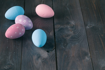eggs on wooden table, easter decoration