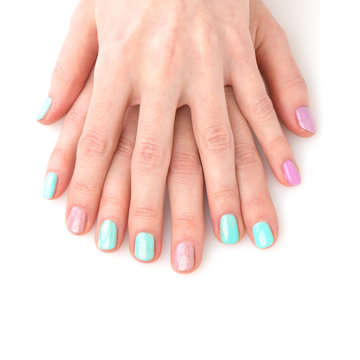 woman hands with bright manicure 