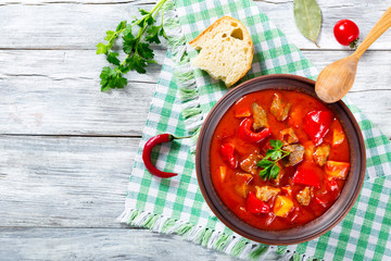 Beef stew with vegetables, goulash, traditional hungarian meal,