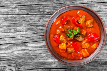 Beef stew with vegetables or goulash, traditional hungarian meal