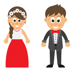 cartoon girl in red skirt vector and cartoon man