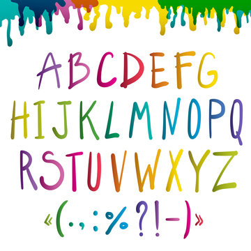 Colorful handwritten alphabet on white background. Vector