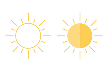 Obraz premium Flat design, outline vector sun icons isolated on white background. 