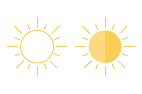 Flat design, outline vector sun icons isolated on white background.
