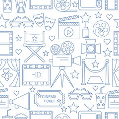 Movie Vector Seamless Pattern Background with cinema line icons.