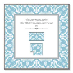 Vintage 3D frame 193 Blue White Fan Shape Lace Flower
