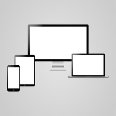 Monitor, laptop, tablet and mobile phone, vector illustration