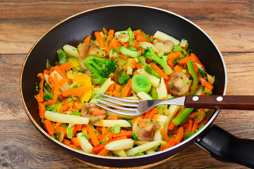Steamed Vegetables Potatoes, Carrots, Onion and Mushrooms
