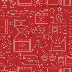 Movie Vector Seamless Pattern Background with cinema line icons.