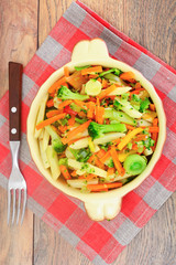 Steamed Vegetables Potatoes, Carrots, Onion and Mushrooms