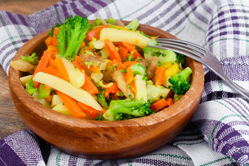 Steamed Vegetables Potatoes, Carrots, Onion and Mushrooms