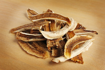 heap of dried banana (raw food sweet banana chips)