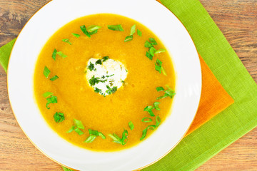 Carrot, Pumpkin Cream Soup Diet Food.