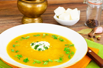 Carrot, Pumpkin Cream Soup Diet Food.