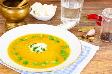 Carrot, Pumpkin Cream Soup Diet Food.