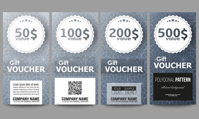 Set of gift voucher templates. Abstract floral business background, modern stylish vector texture