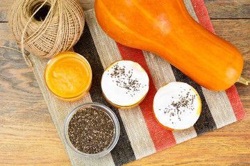Pumpkin Juice Latte with Whipped Cream and Chia Seeds