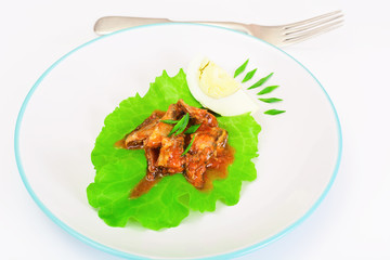 Canned Fish with Eggs on Lettuce