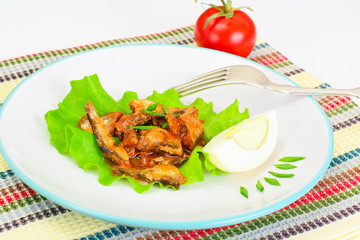 Canned Fish with Eggs on Lettuce