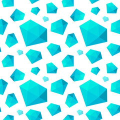 Seamless pattern with the different size blue diamonds on a whit