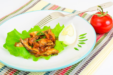 Canned Fish with Eggs on Lettuce