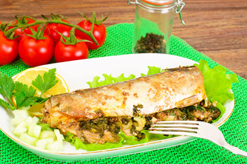 Mackerel Stuffed with Celery and Parsley in a Sauce of Coconut M