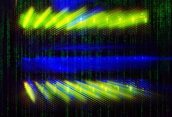 matrix code light indicators on the mainframe data center in the dark with matrix code