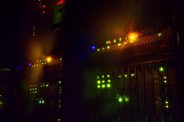 light indicators on the mainframe data center in the dark