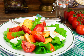 Tomato, Sweet Pepper with Egg, Strawberry and Bruschetta