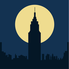dark gloomy night city flat silhouette illustration