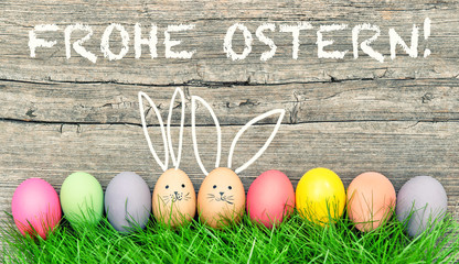 Easter eggs cute bunny. Frohe Ostern Happy Easter german