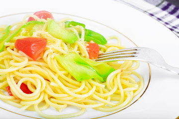 Spaghetti with Zucchini, Tomatoes, Parmesan Cheese, Garlic