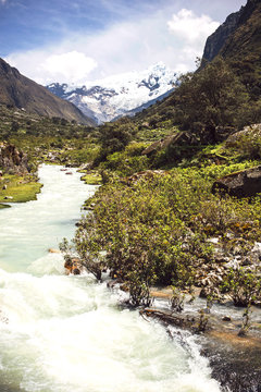 Bautiful snowy mountains in Huaraz, Peru, South America.