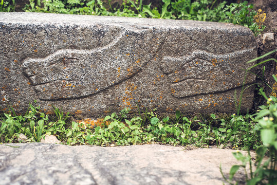 Chavin de Huantar in Huaraz, Peru, South America. Wall texture b