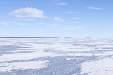 Frozen lake on a clear winter day