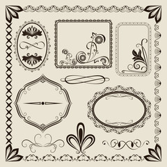 Vintage vector frames design isolated on beige background.