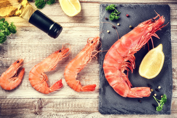 Fine selection of jumbo shrimps for dinner. Food background