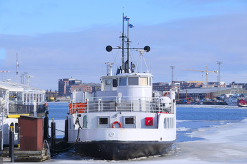 Helsinki, Finland - March, 14, 2016: cargo ice-breaker in Helsinki , harbour, Finland