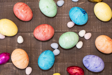 Colored Easter Eggs Layed Out On Board