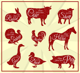 Set of butchery logo templates.
