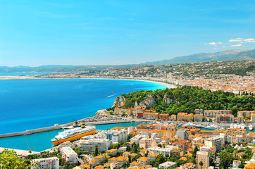 Panoramisch uitzicht over Nice, Middellandse Zee, Frankrijk