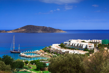 Beautiful view of the coastline the Bay of of Mirabello. Crete