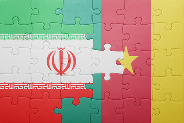puzzle with the national flag of iran and cameroon