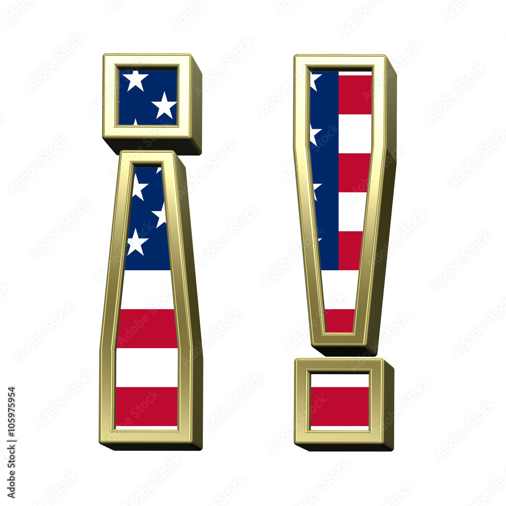 Fototapete exclamation mark from american flag alphabet set isolated over white. computer generated 3d photo re