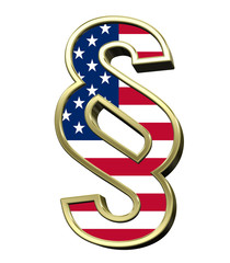 Paragraph sign from american flag alphabet set isolated over white. Computer generated 3D photo rendering.