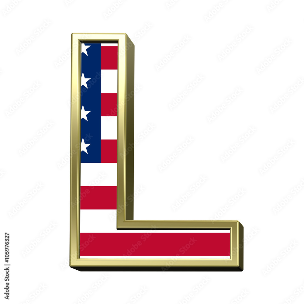 Fototapete one letter from american flag alphabet set isolated over white. computer generated 3d photo renderin